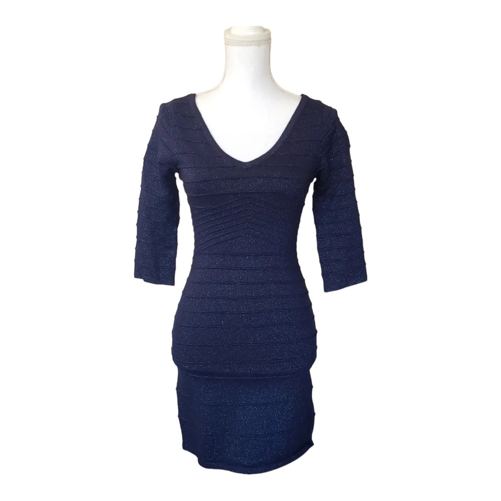 TWENTY ONE WOMEN'S BODYCON SPARKLE NAVY BLUE DRESS 3/4 SLEEVE SIZE M